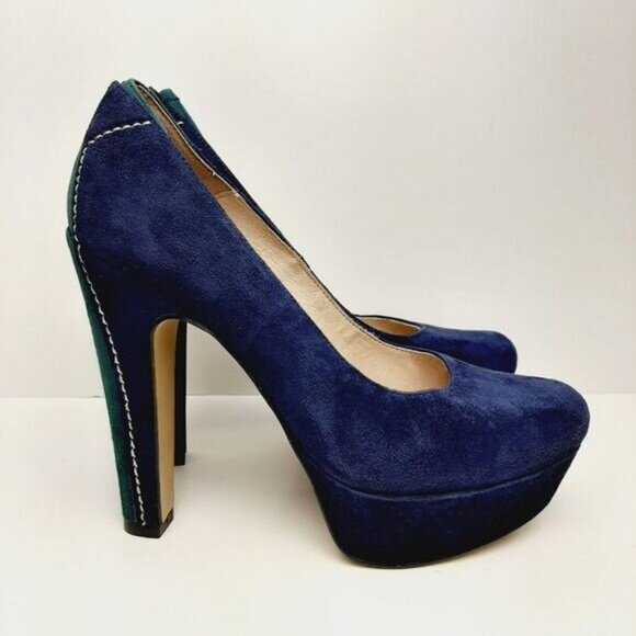 GINO VAELLO | Spain Platform Pumps Navy & Green Suede Leather Sz 6.5 | Eur 37 - Picture 3 of 14